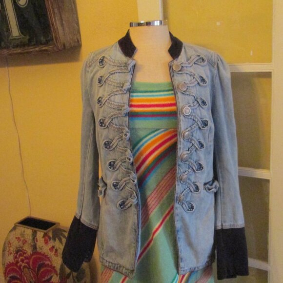 Free People Denim Military Jacket Long Small - Picture 6 of 10